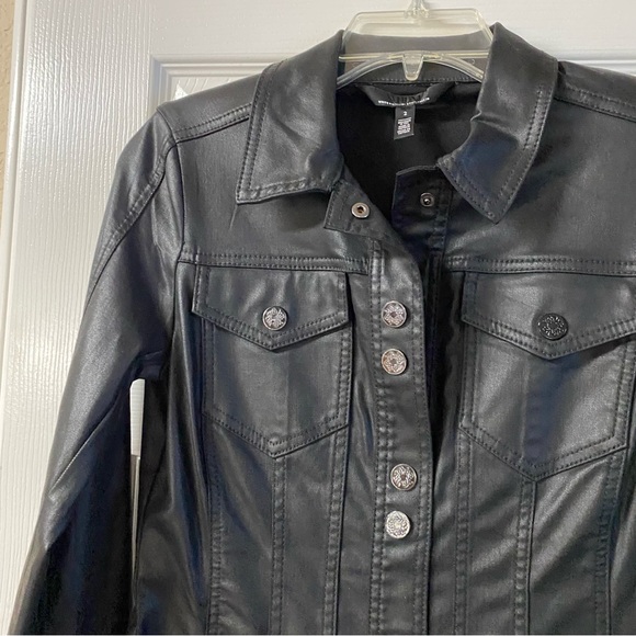 White House Black Market Coated Black Faux Leather Jacket Dress Size 2 - Picture 4 of 15